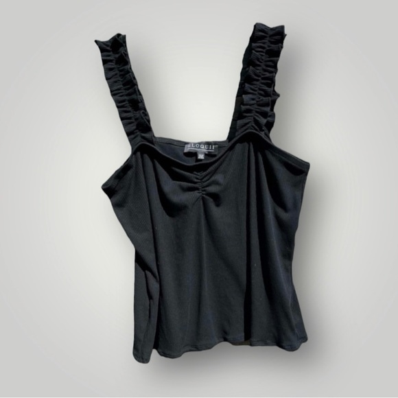 🌻Eloquii Black Ribbed Ruffle Strap Tank Size 14/16 - Picture 2 of 9